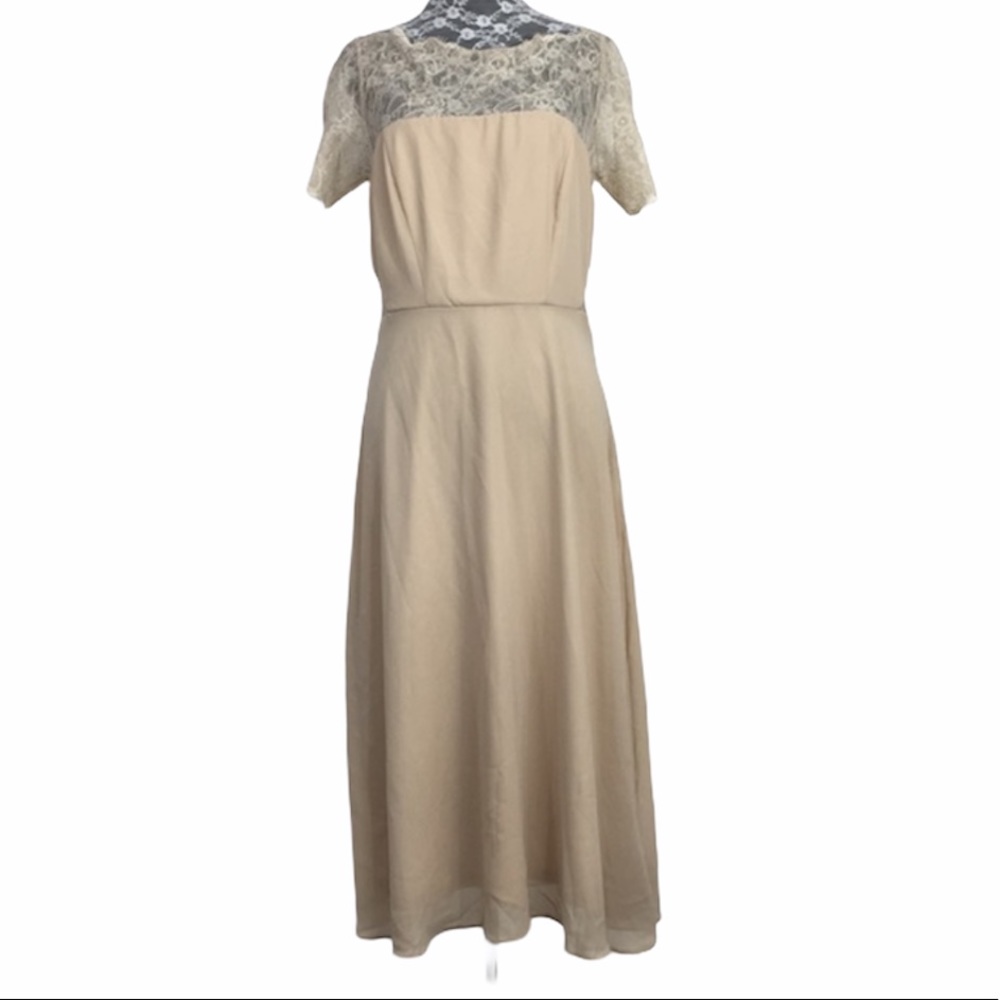 ASOS Blush Beige Midi Lace Romantic Boho Dress Women’s size 10 Bridesmaid